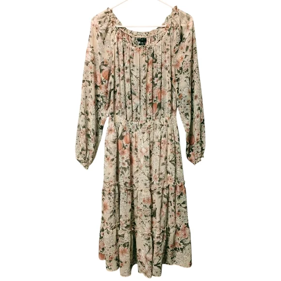 Kate And Lily Floral Long Sleeve Midi  Dress Sheer Lined Tiered Sz 16W - Picture 3 of 12